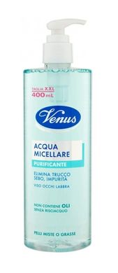 VENUS Міцелярна вода для обличчя, очей і губ для комбінованої та жирної шкіри Acqua Micellare Purificante Viso Occhi Labbra Elimina Trucco Sebo, Impurita 400 мл